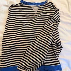We The Free Black and White Striped pullover with Blue Neckline